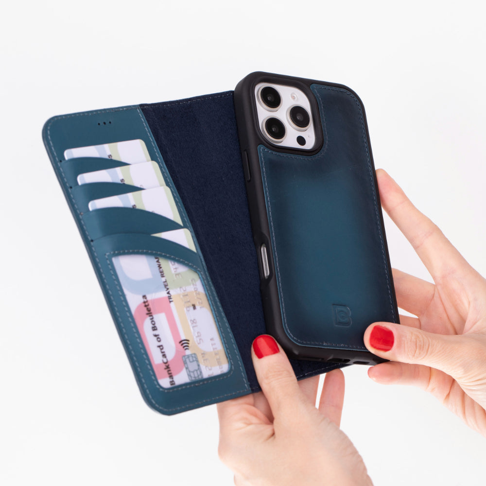 Magic iPhone 16 Pro Genuine Leather Detachable Wallet Case