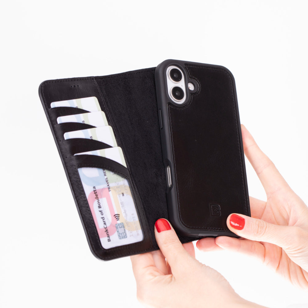Magic iPhone 16 Plus Detachable Genuine Leather Wallet Case