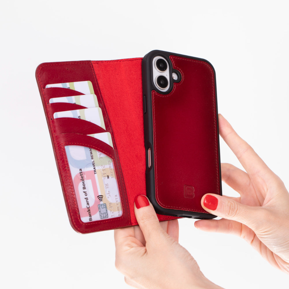 Magic iPhone 16 Plus Detachable Genuine Leather Wallet Case