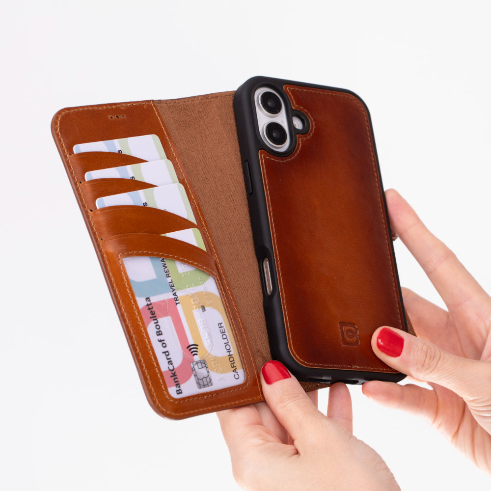 Magic iPhone 16 Plus Detachable Genuine Leather Wallet Case