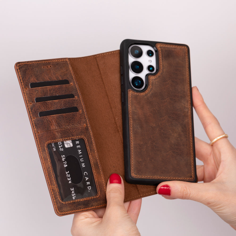 Magic Samsung Galaxy S25 Ultra Genuine Leather Detachable Wallet Case