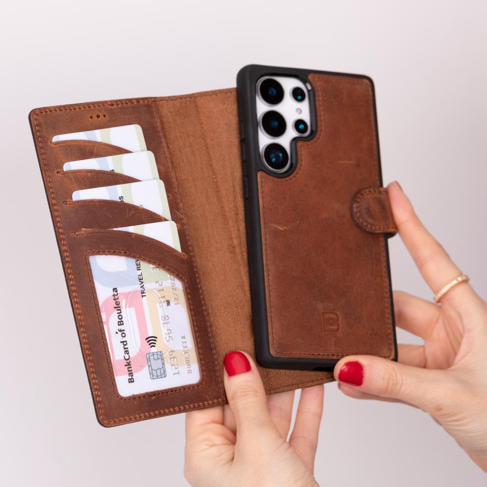 Magic Samsung Galaxy S25 Ultra Çıkarılabilir Hakiki Deri Cüzdan Kılıf