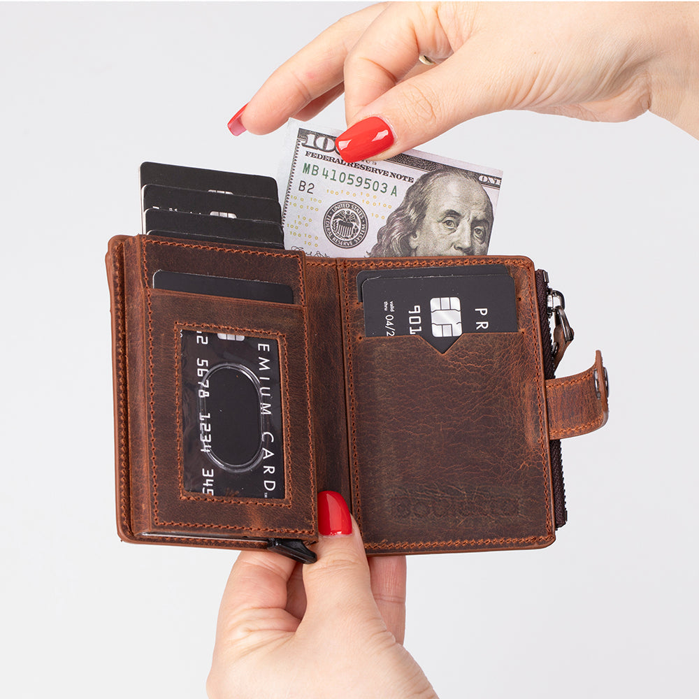Lumora Genuine Leather Pop-up Card Holder