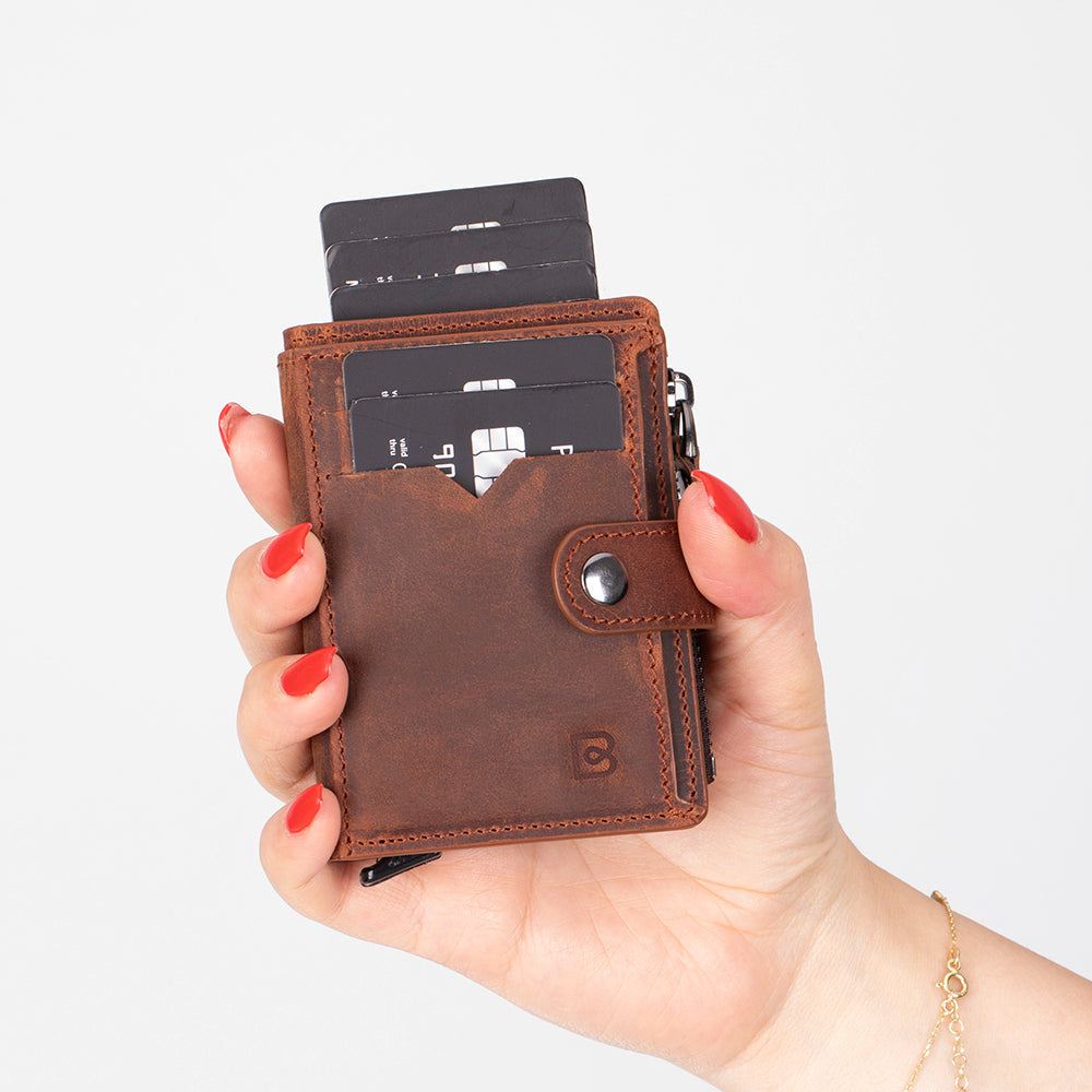 Lumora Genuine Leather Pop-up Card Holder