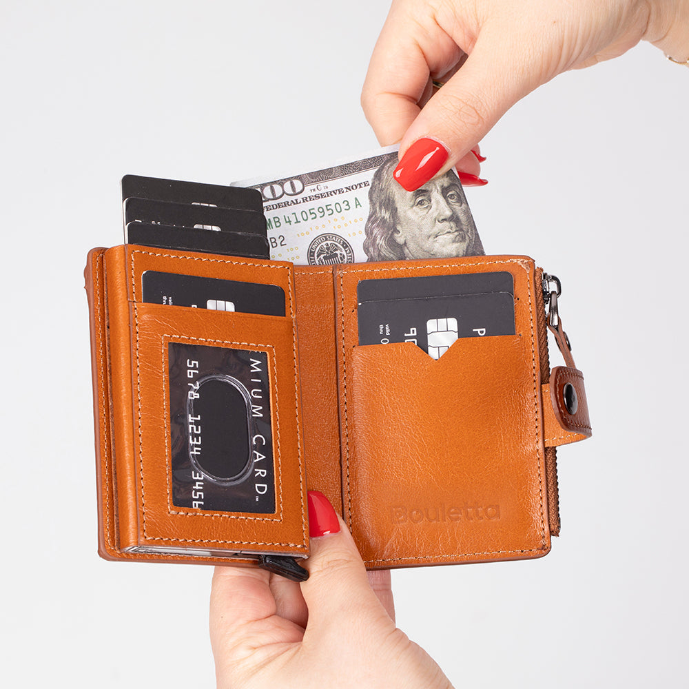 Lumora Genuine Leather Pop-up Card Holder