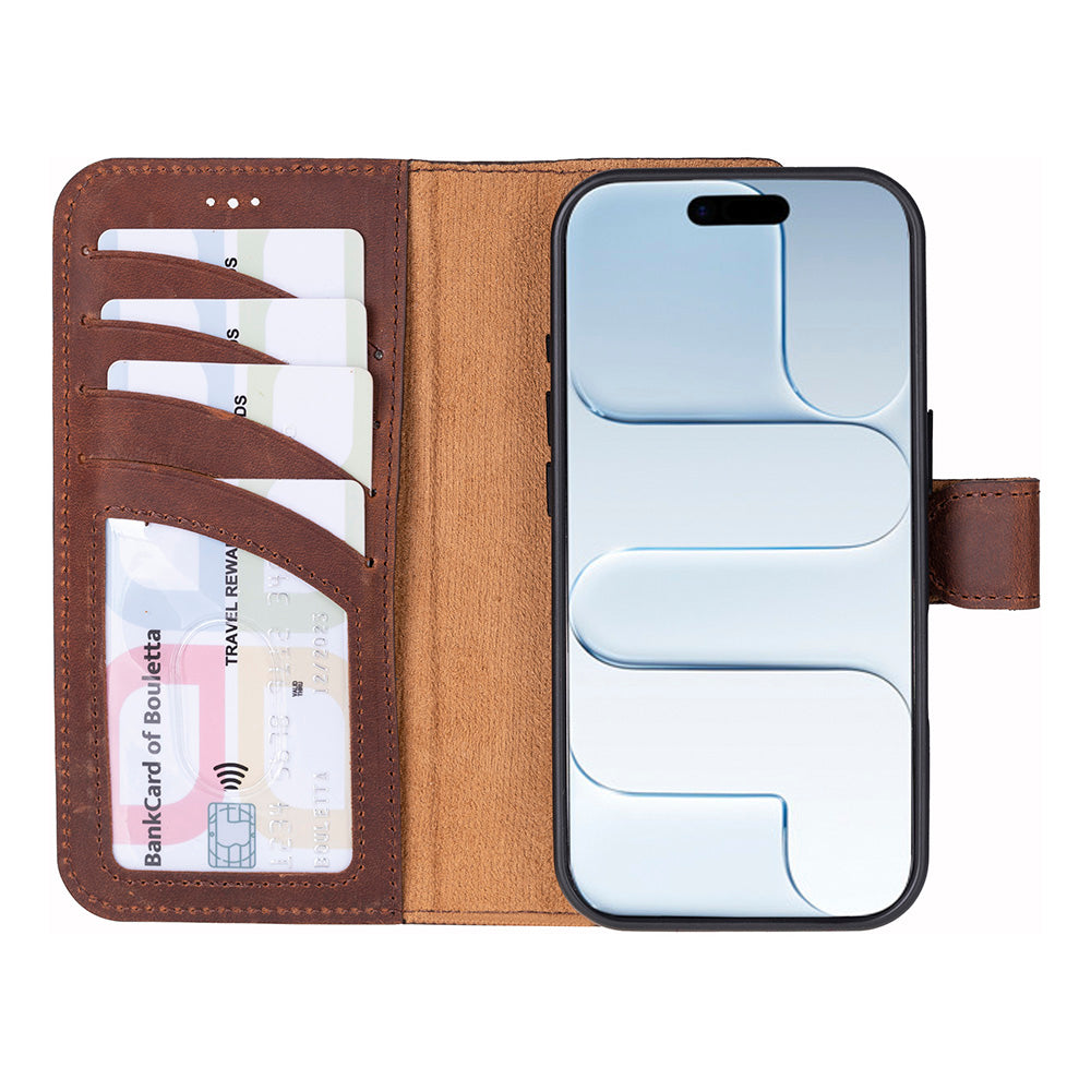 Magic iPhone 17 Detachable Genuine Leather Wallet Case