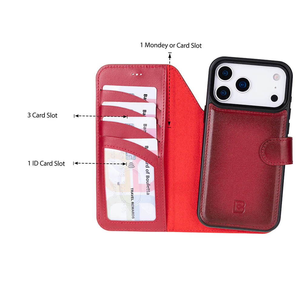 Magic iPhone 17 Pro Deri Ayrılabilir Cüzdan Kılıf (RFID, Bouletta)