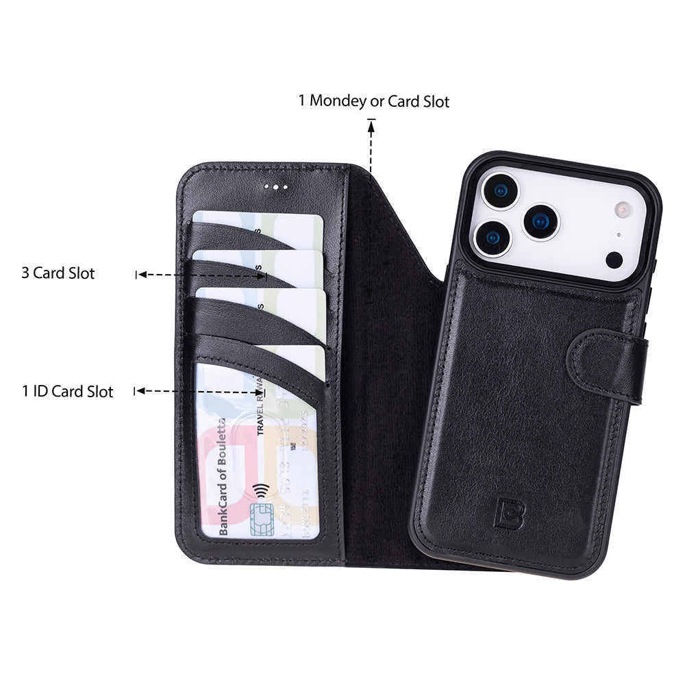Magic iPhone 17 Pro Max Leather Detachable Wallet Case (RFID, Bouletta)