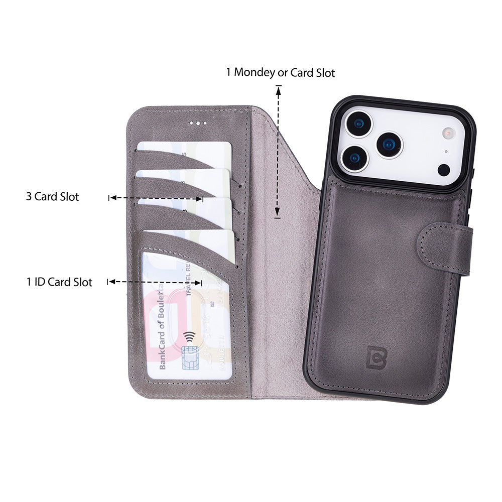 Magic iPhone 17 Pro Max Leather Detachable Wallet Case (RFID, Bouletta)