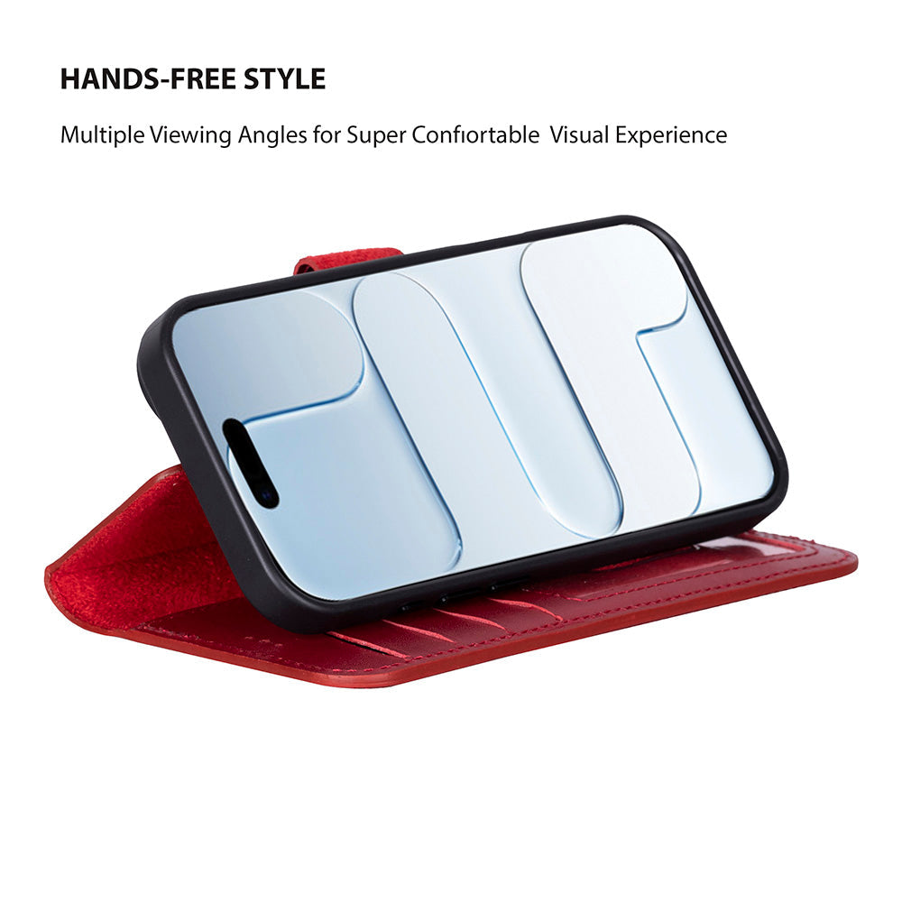 Magic iPhone 17 Detachable Genuine Leather Wallet Case