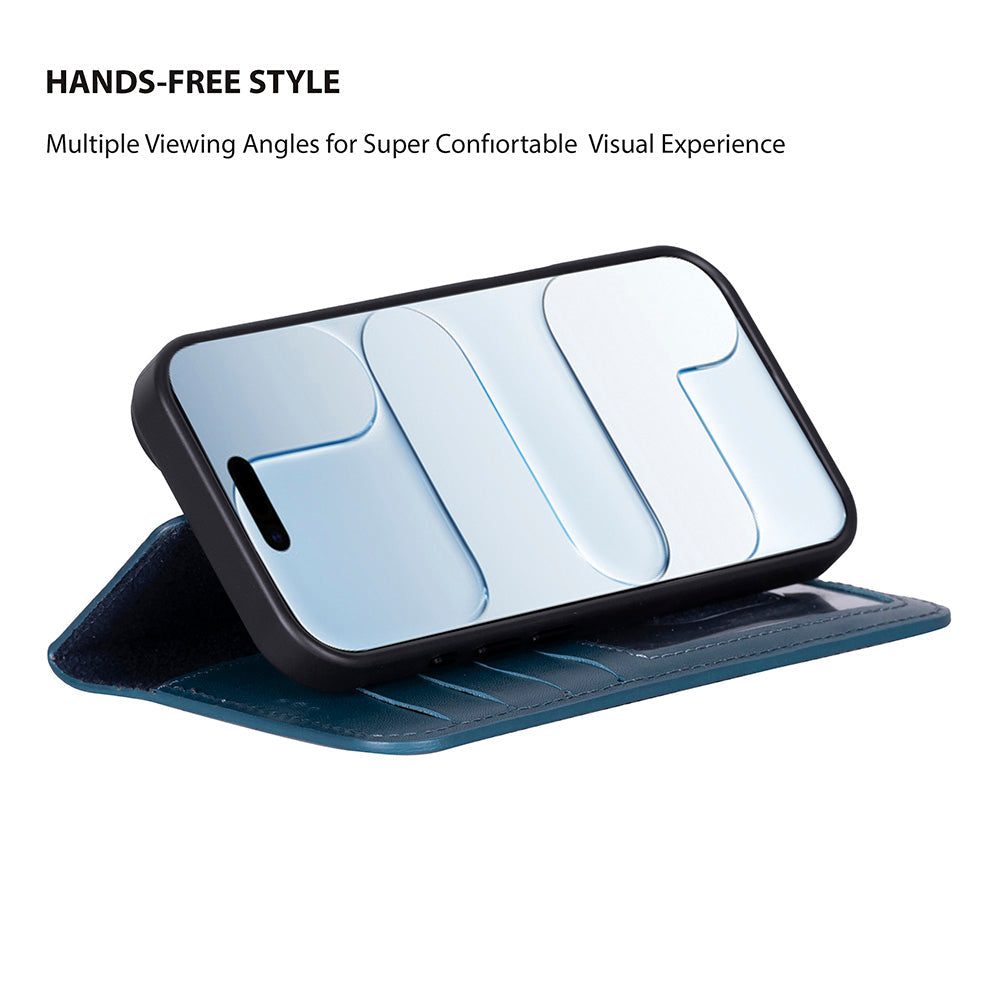 Magic iPhone 17 Detachable Genuine Leather Wallet Case