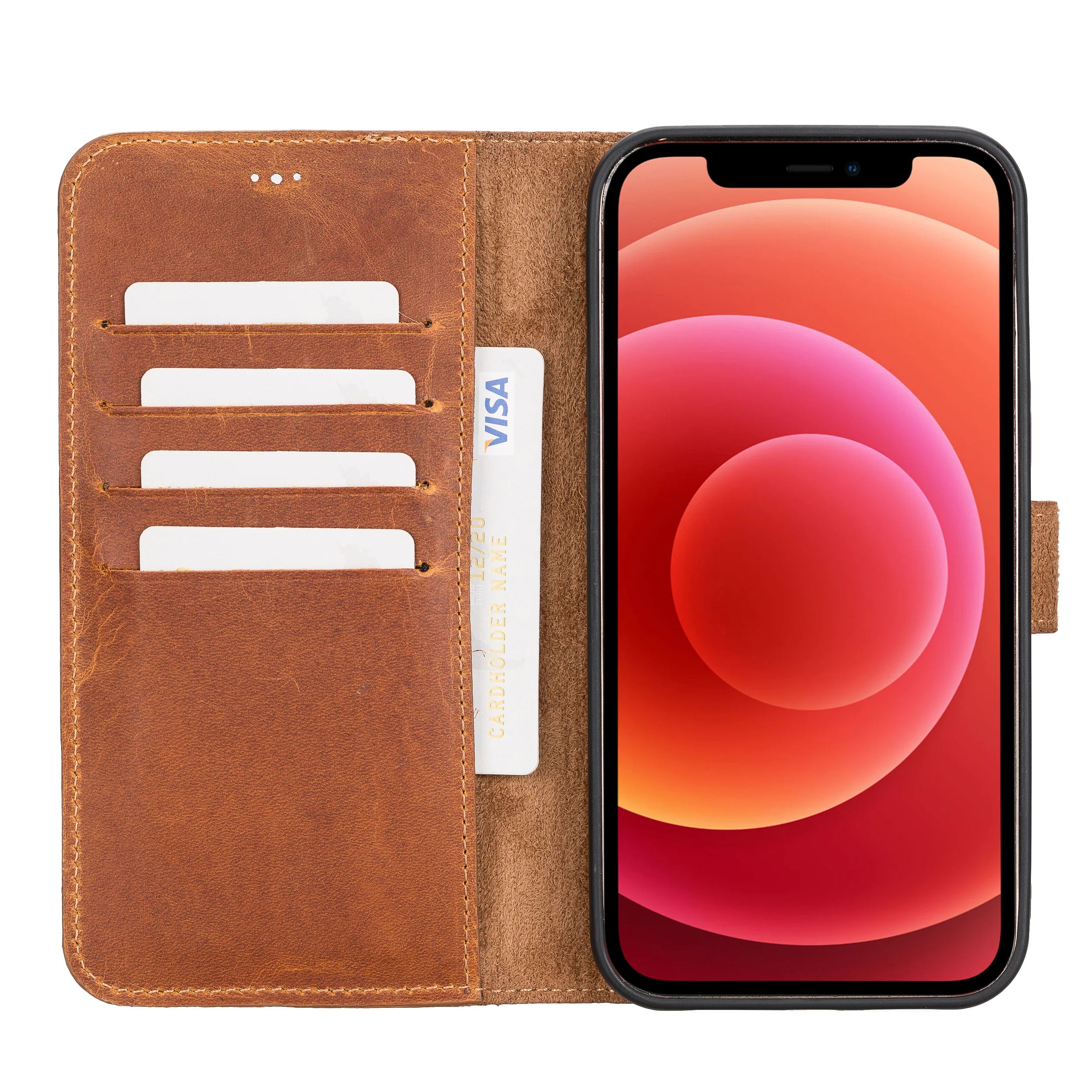 Magic iPhone 12 Pro Max Çıkarılabilir Hakiki Deri Cüzdan Kılıf