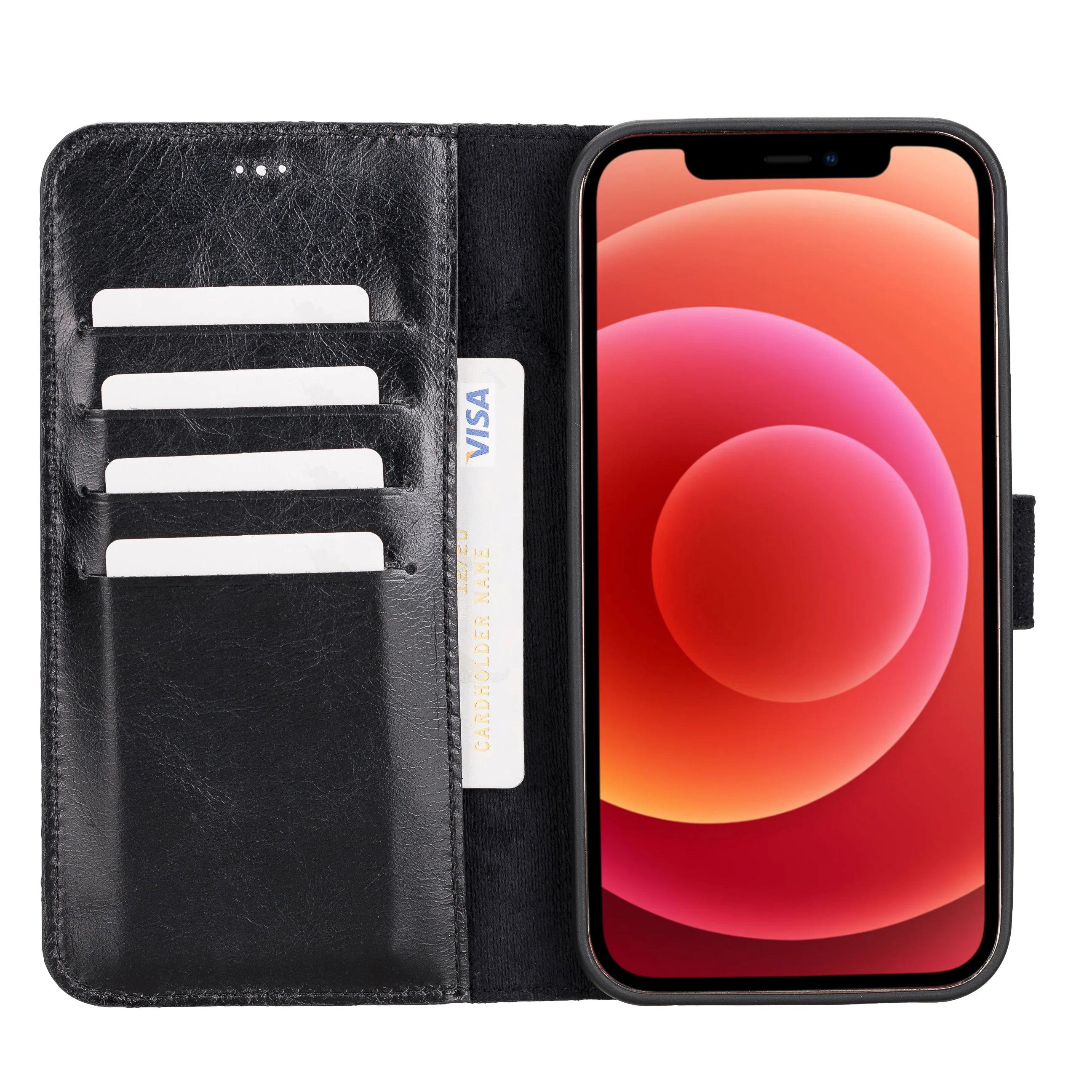Magic iPhone 12 Pro Max Çıkarılabilir Hakiki Deri Cüzdan Kılıf