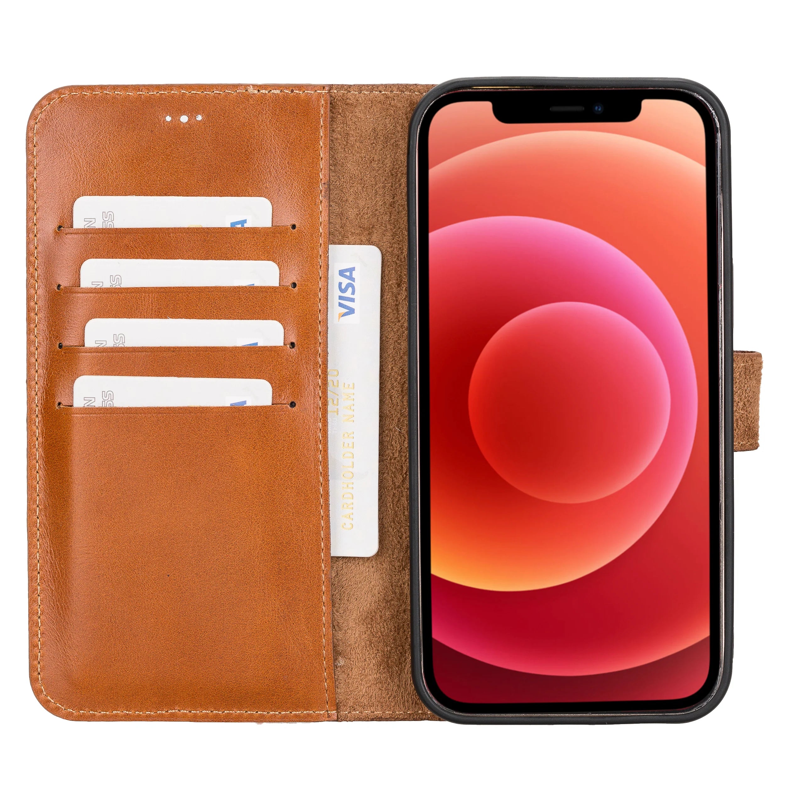 Magic iPhone 12 Pro Max Çıkarılabilir Hakiki Deri Cüzdan Kılıf