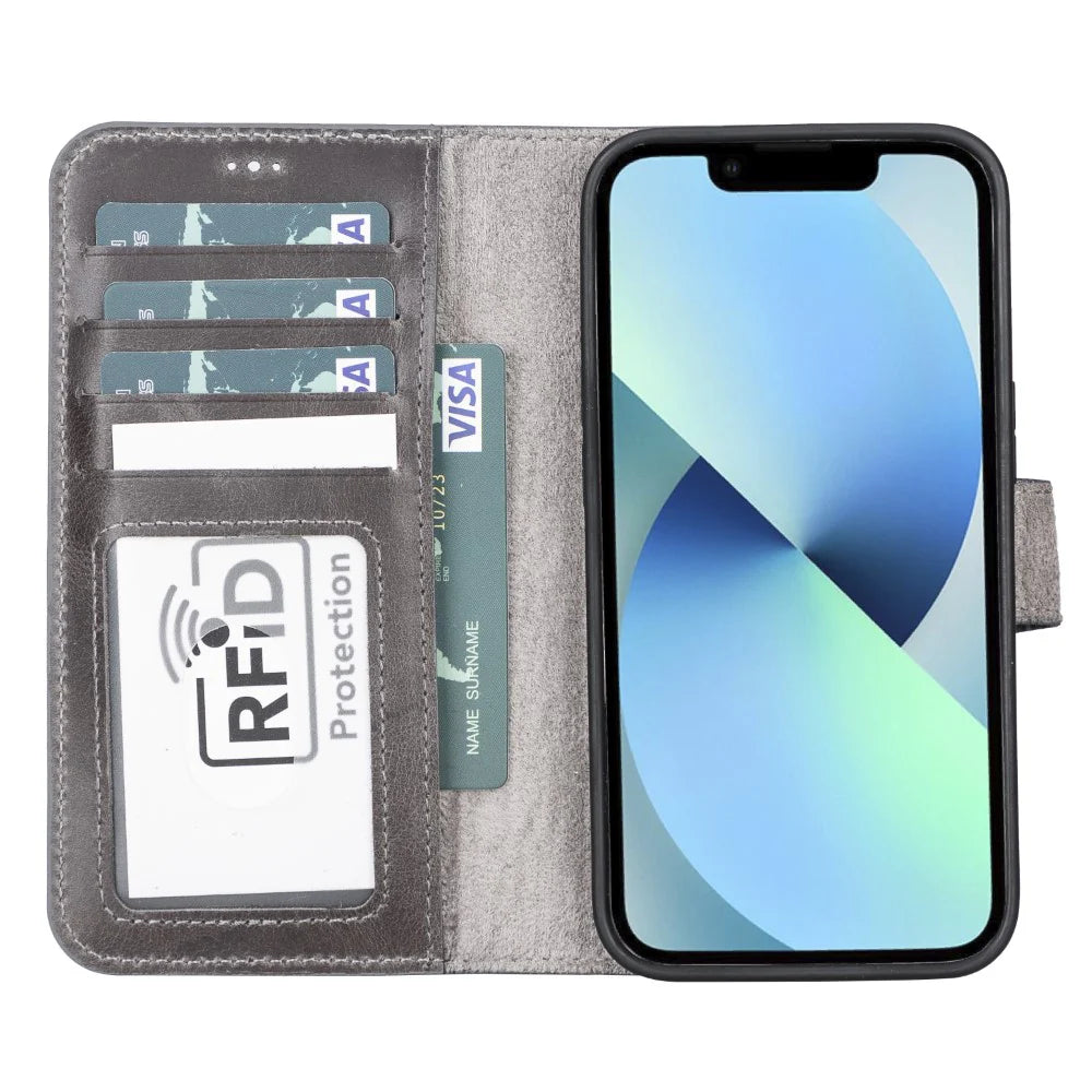 Magic iPhone 13 Pro Genuine Leather Detachable Wallet Case