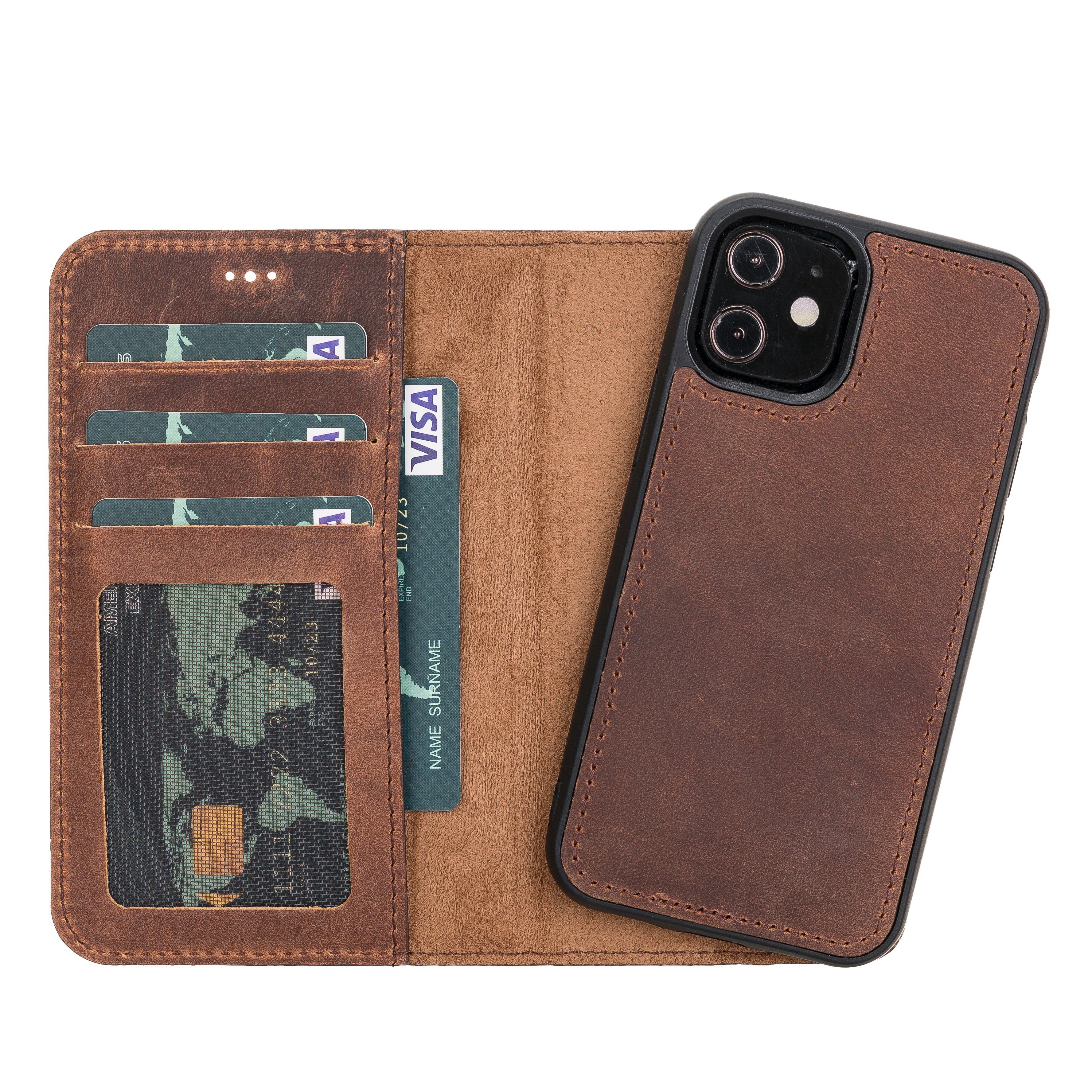 Liluri iPhone 12 Mini Detachable Genuine Leather Wallet Case
