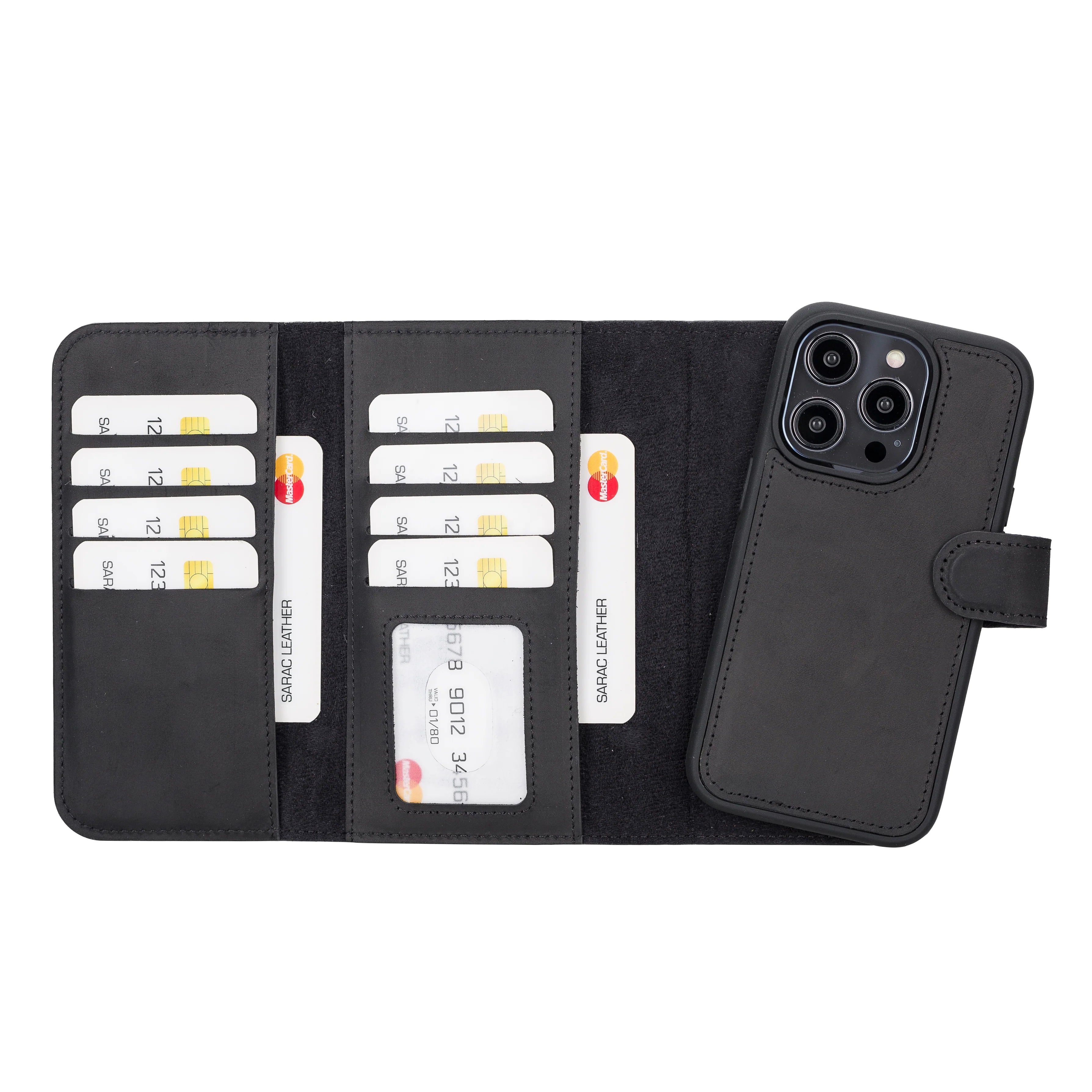 Santa iPhone 16 Pro Max Genuine Leather Detachable Wallet Case