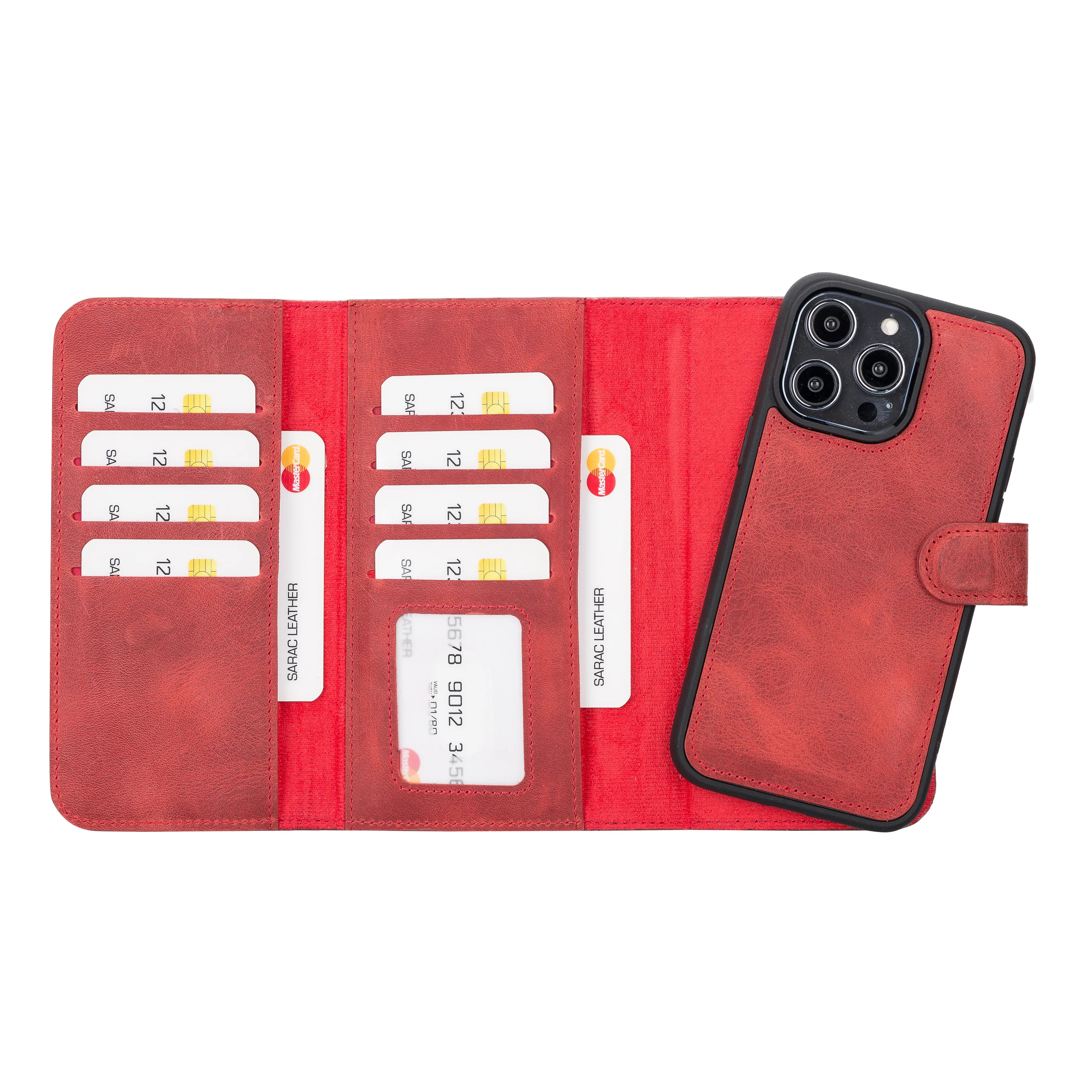 Santa iPhone 14 Pro Max Genuine Leather Detachable Wallet Case