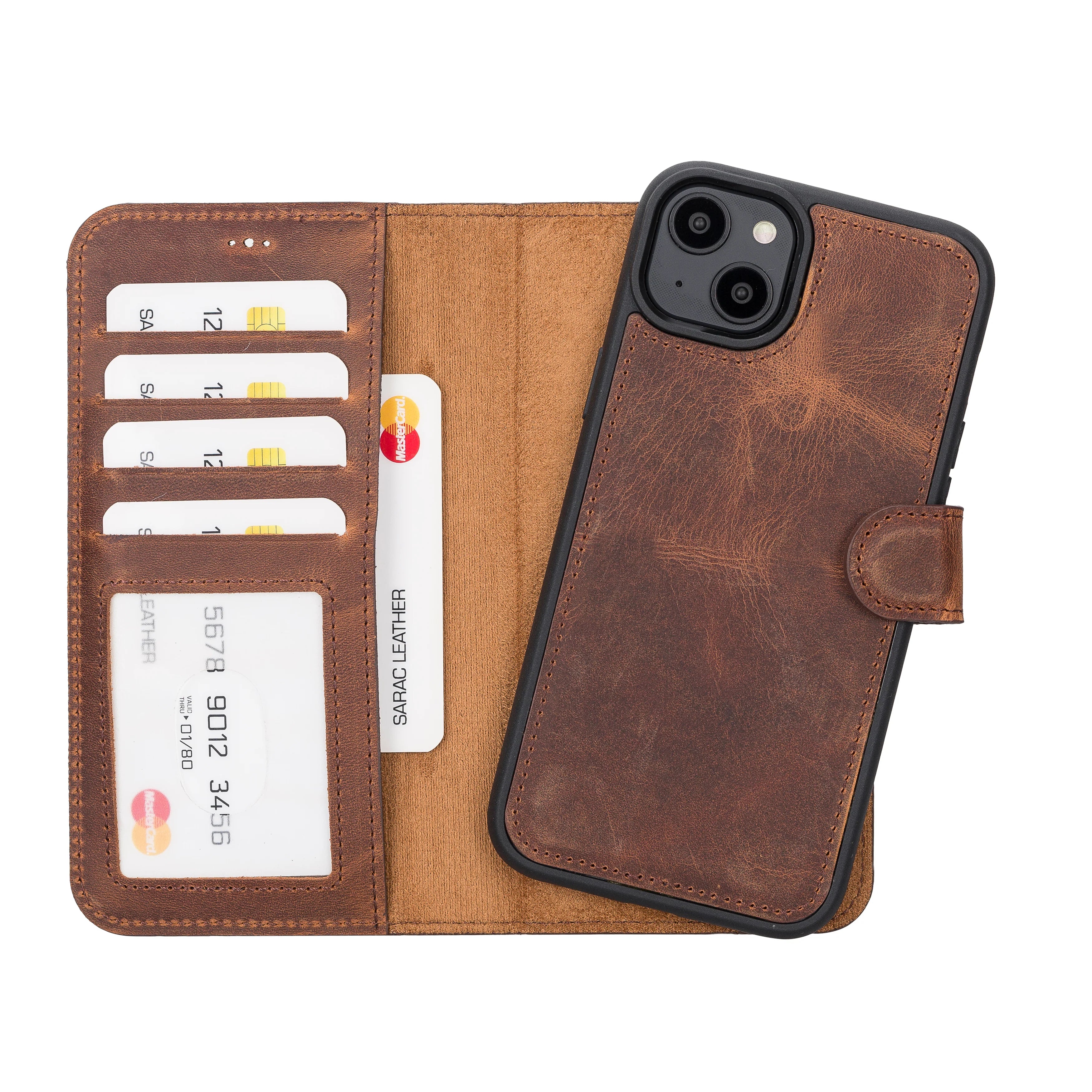 Liluri iPhone 14 Plus Detachable Genuine Leather Wallet Case