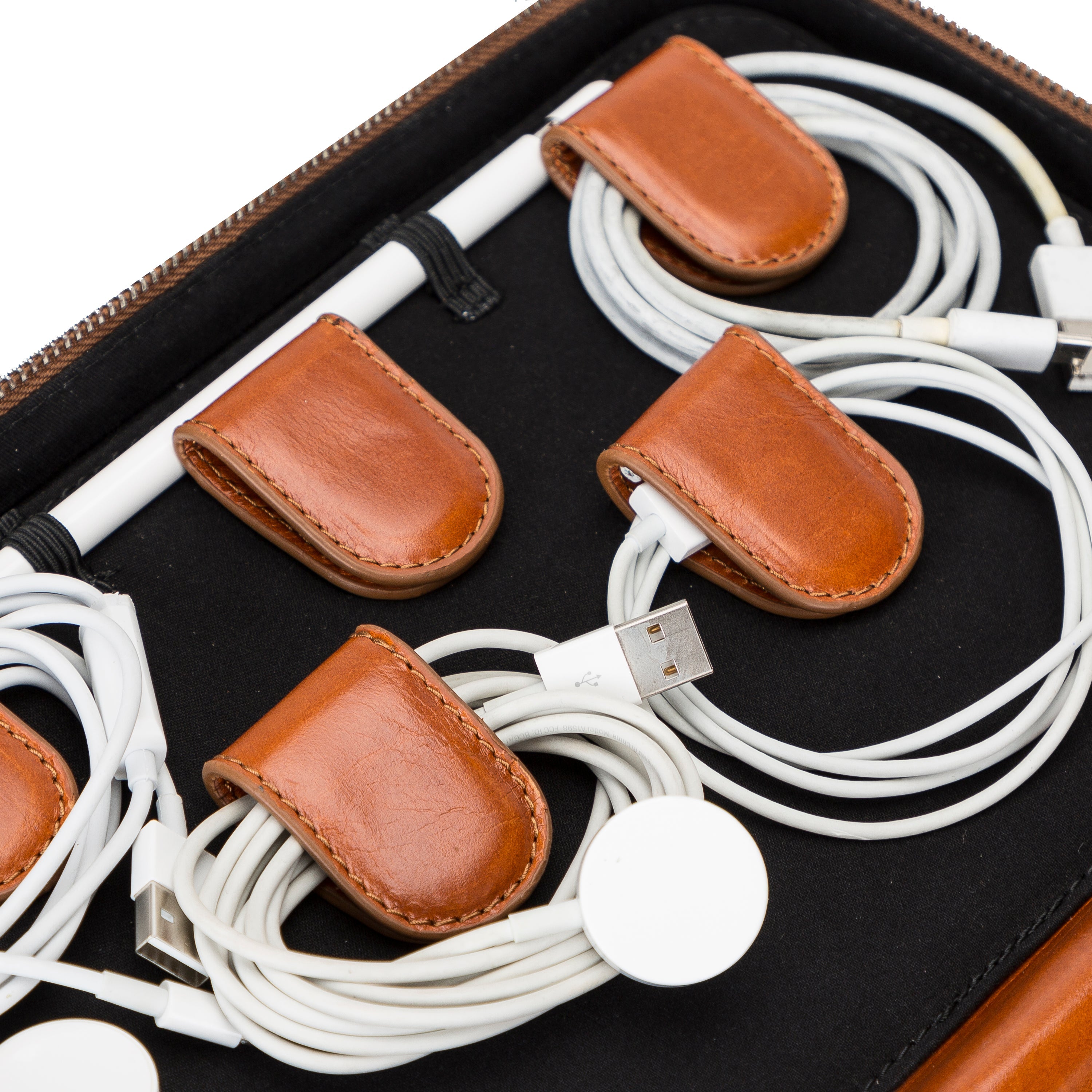 Orbex Genuine Leather Travel Cable Organizer