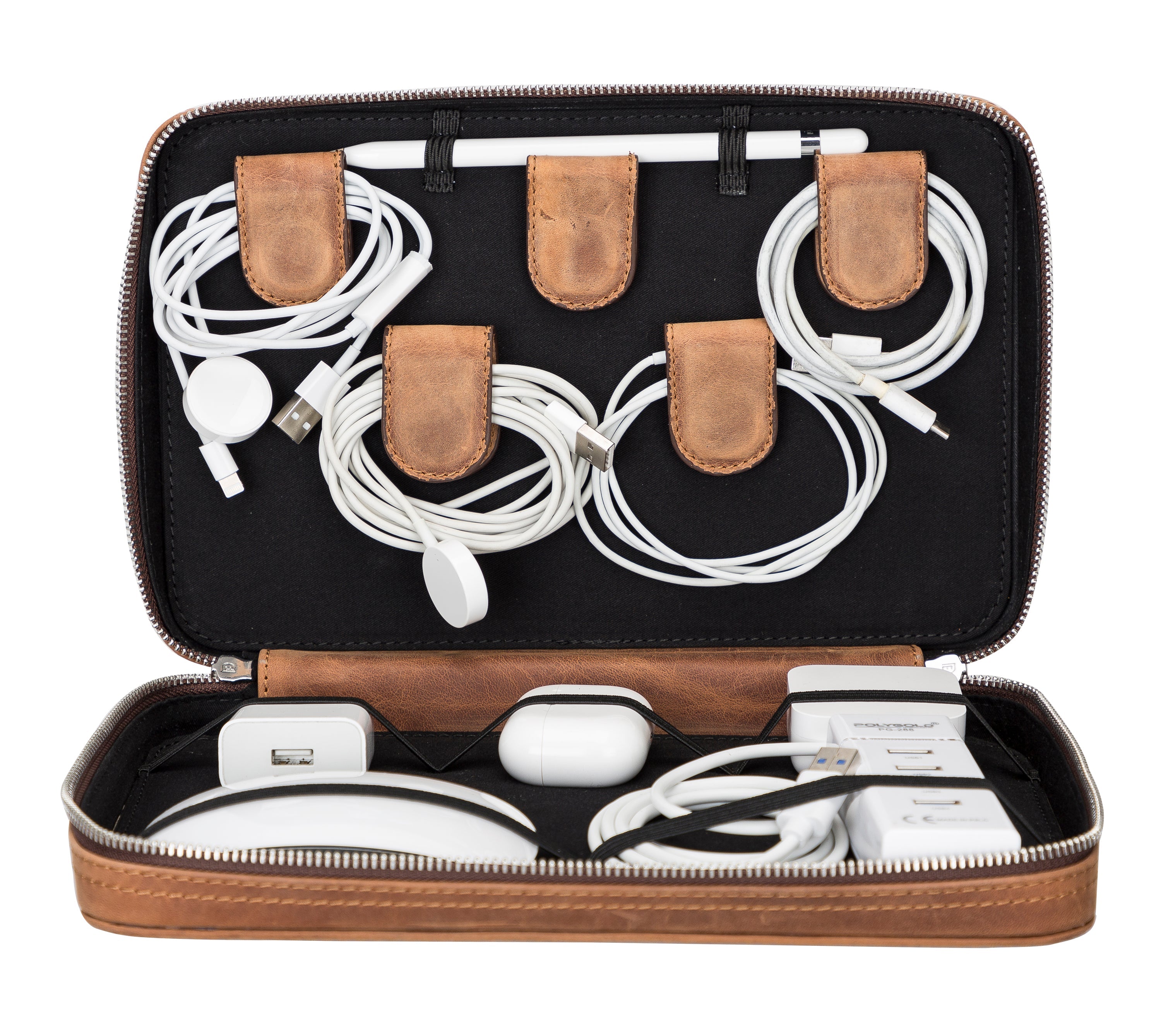 Orbex Genuine Leather Travel Cable Organizer