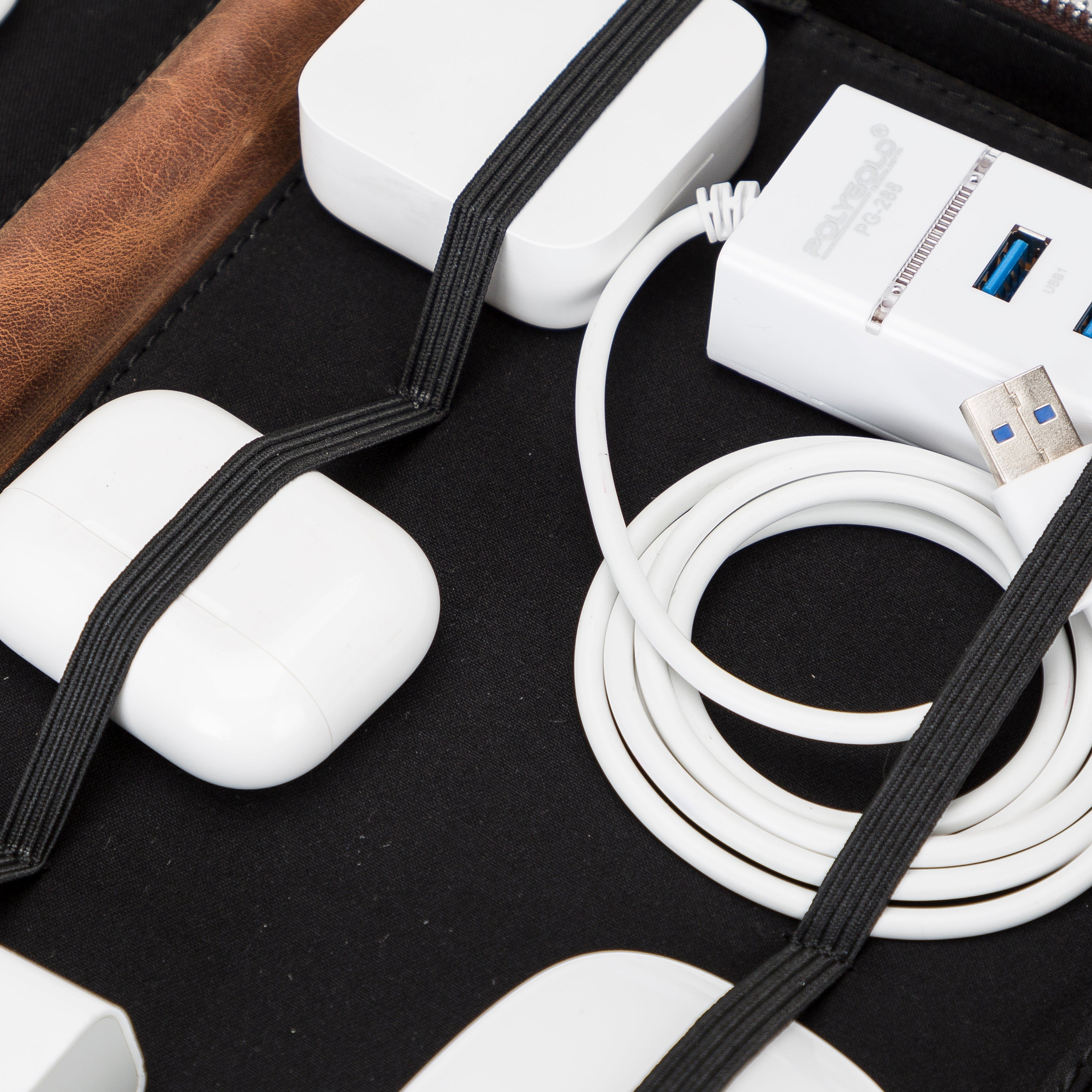 Orbex Genuine Leather Travel Cable Organizer