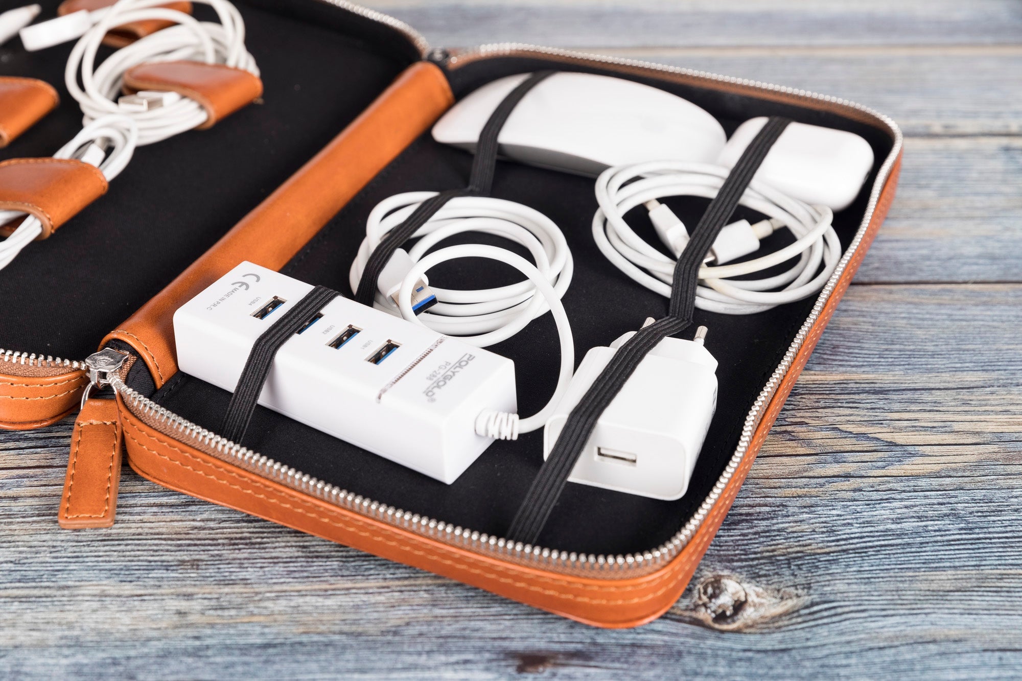 Orbex Genuine Leather Travel Cable Organizer