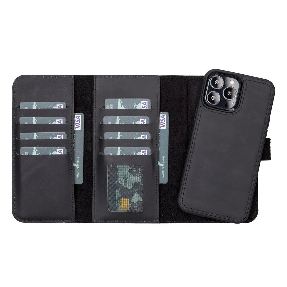 Santa iPhone 13 Pro Max Genuine Leather Detachable Wallet Case