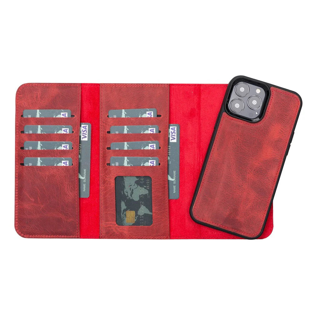 Santa iPhone 13 Pro Max Genuine Leather Detachable Wallet Case