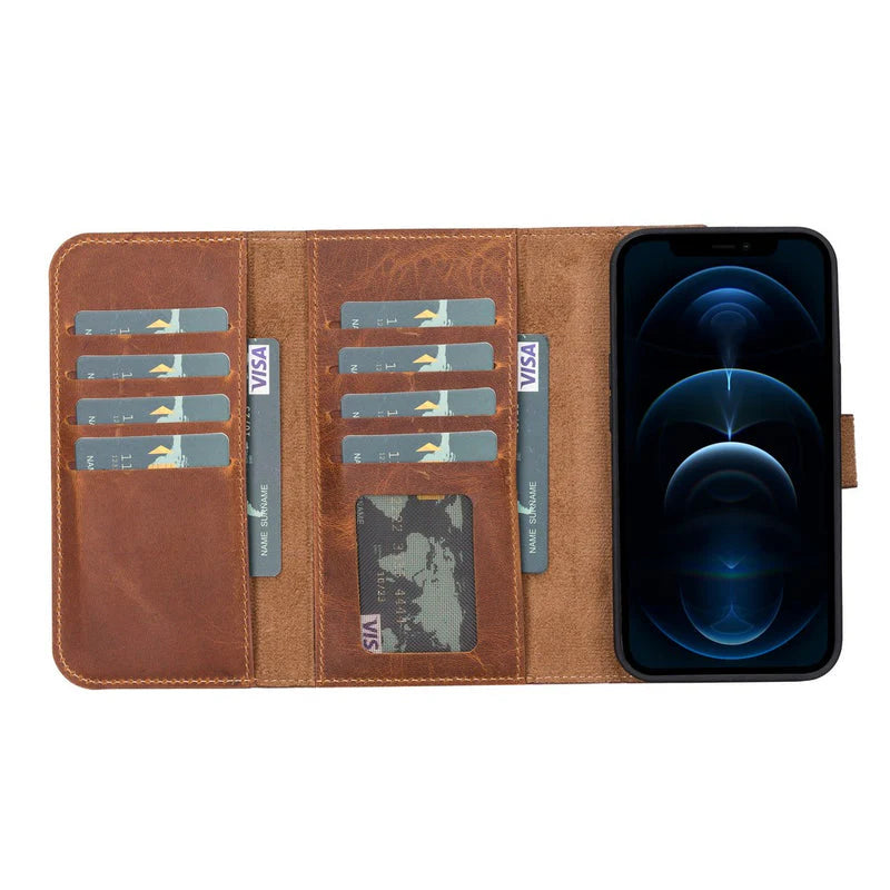Santa iPhone 13 Pro Genuine Leather Detachable Wallet Case