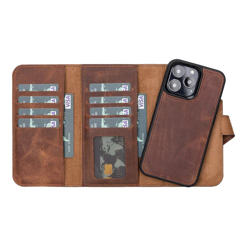 Santa iPhone 13 Pro Genuine Leather Detachable Wallet Case