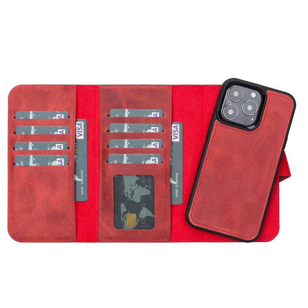Santa iPhone 13 Pro Genuine Leather Detachable Wallet Case