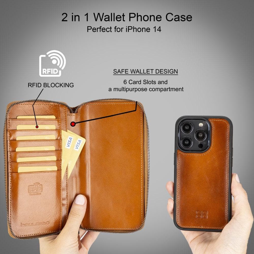 Pouch Magic iPhone 14 Detachable Genuine Leather Wallet Case