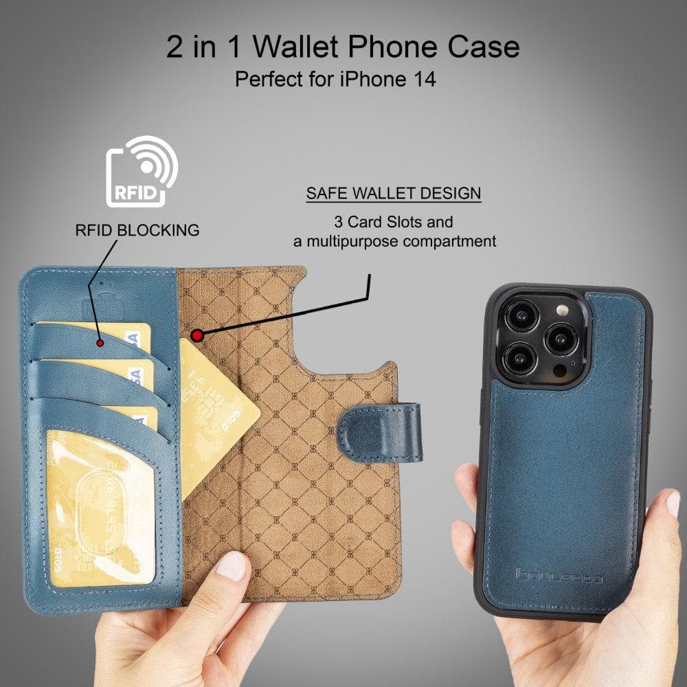 Magic iPhone 14 Detachable Genuine Colorful Leather Wallet Case