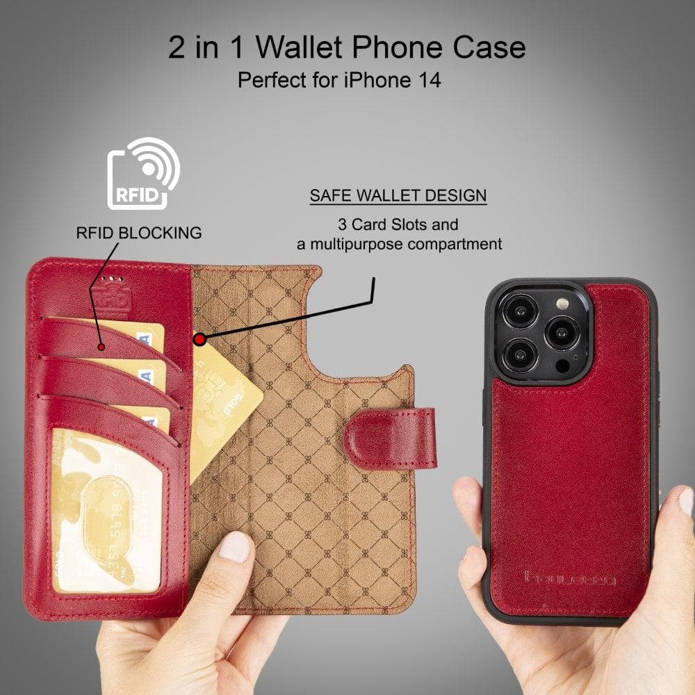 Magic iPhone 14 Detachable Genuine Colorful Leather Wallet Case