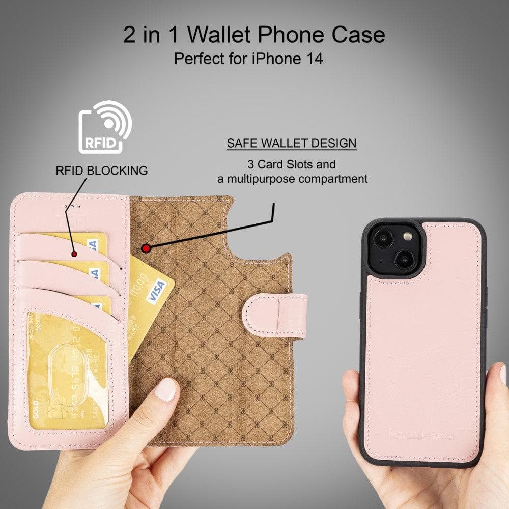 Magic iPhone 14 Detachable Genuine Colorful Leather Wallet Case