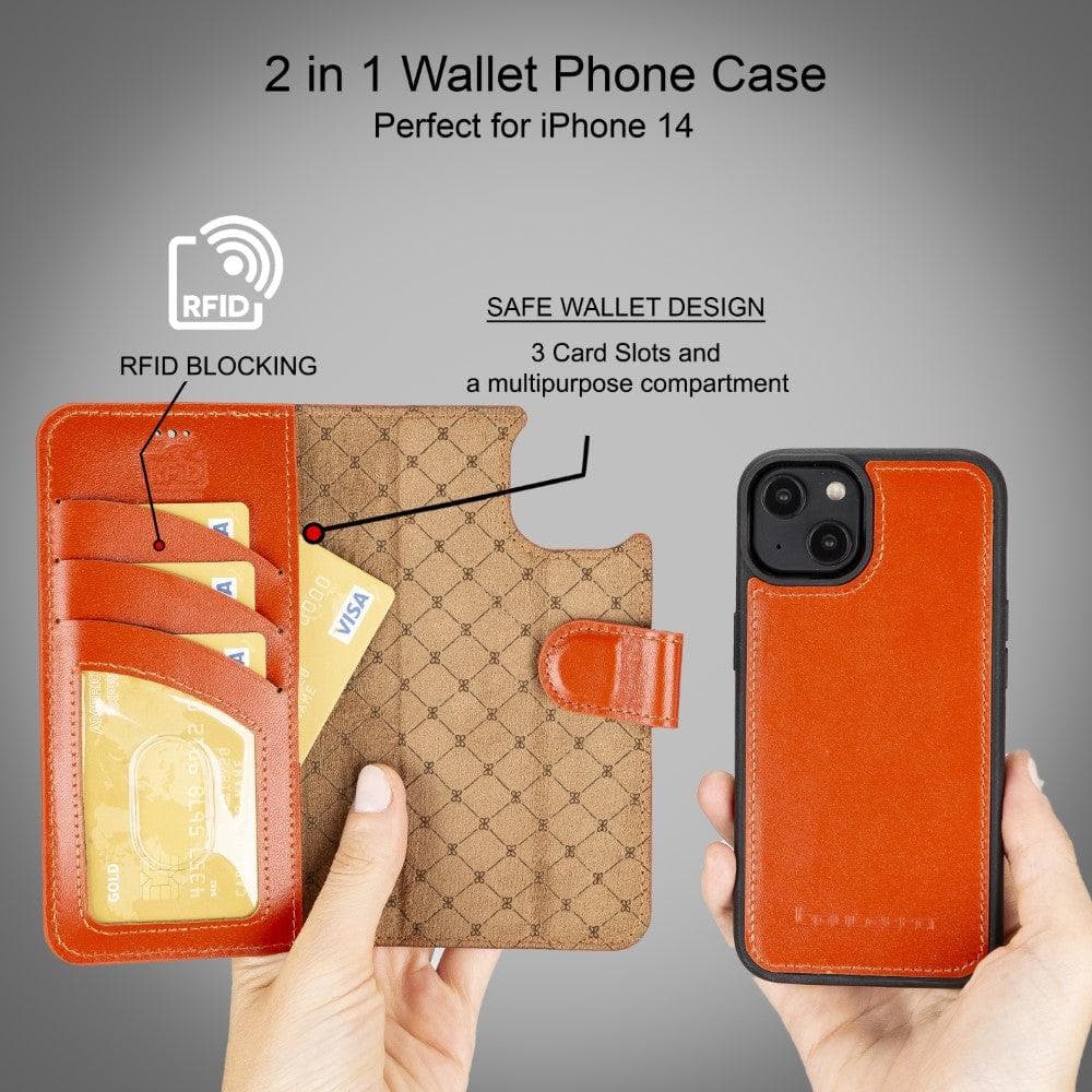 Magic iPhone 14 Plus Detachable Genuine Colorful Leather Wallet Case