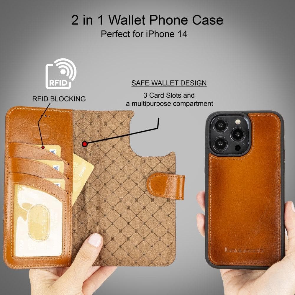 Magic iPhone 14 Plus Detachable Genuine Darker Color Leather Wallet Case