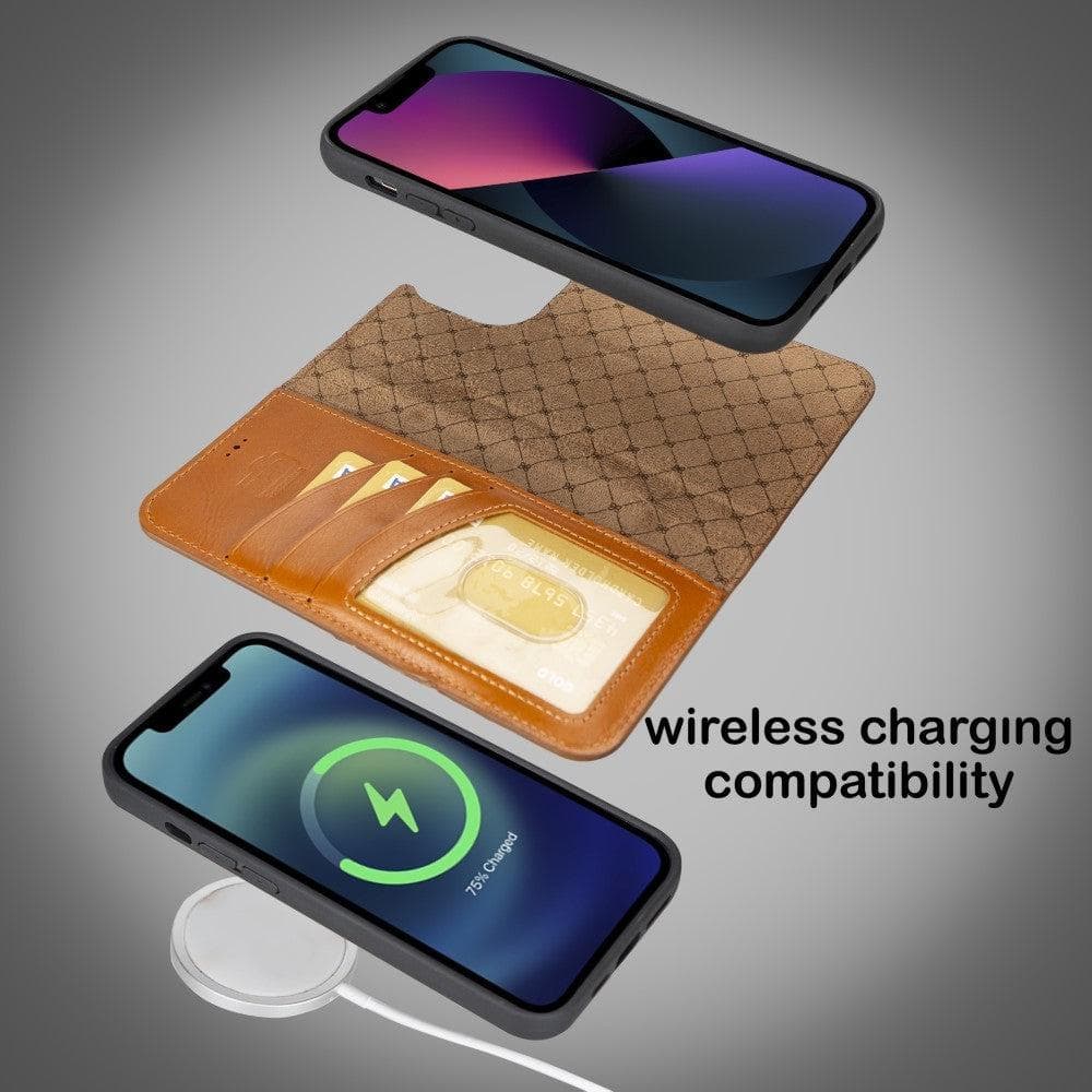 Magic iPhone 14 Pro Max Detachable Genuine Darker Color Leather Wallet Case