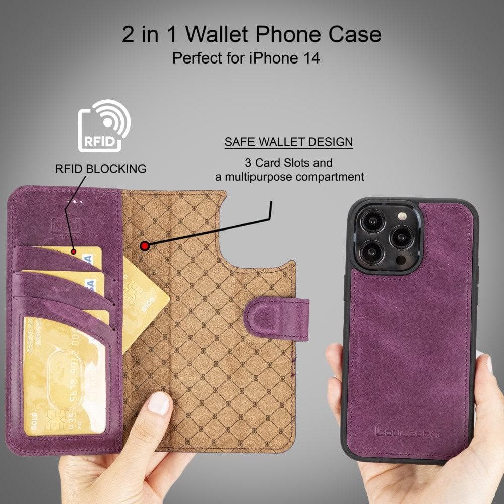 Magic iPhone 14 Pro Max Detachable Genuine Darker Color Leather Wallet Case