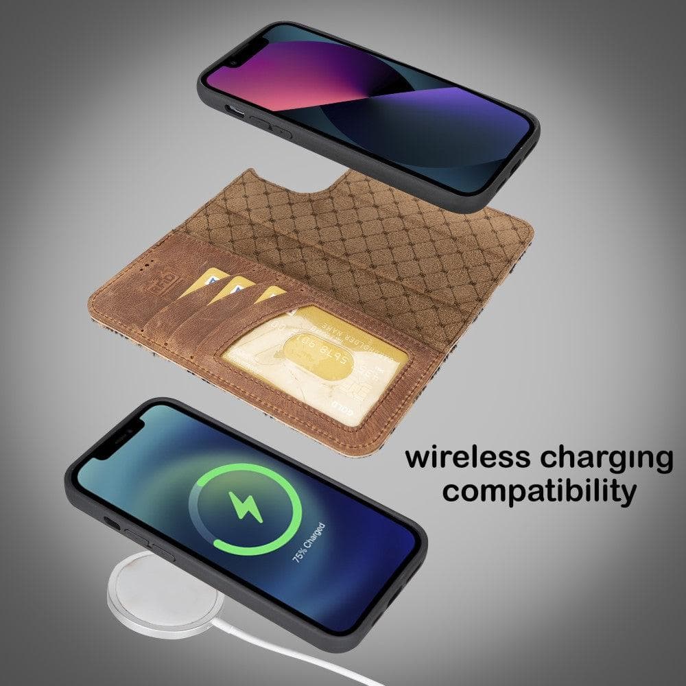 Magic iPhone 14 Plus Detachable Genuine Darker Color Leather Wallet Case