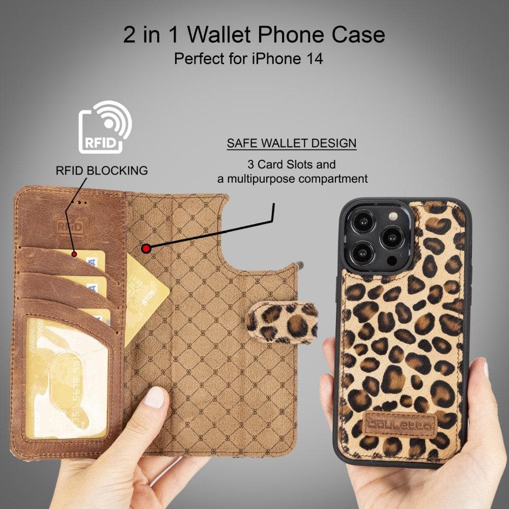Magic iPhone 14 Pro Max Detachable Genuine Darker Color Leather Wallet Case