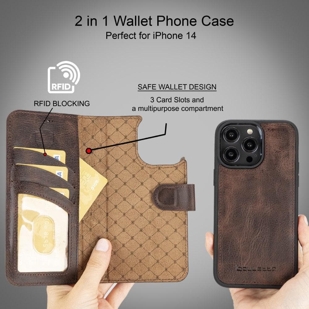 Magic iPhone 14 Pro Max Detachable Genuine Darker Color Leather Wallet Case