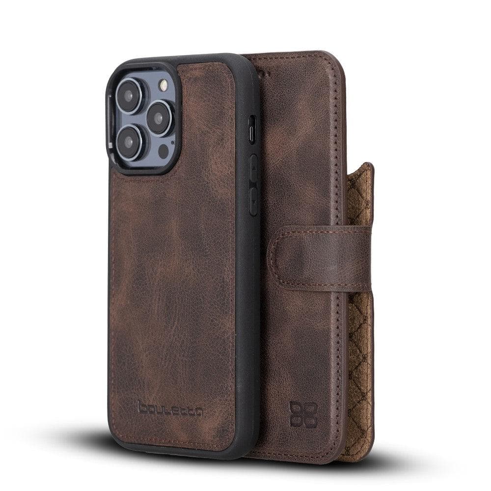 Magic iPhone 14 Pro Max Detachable Genuine Darker Color Leather Wallet Case