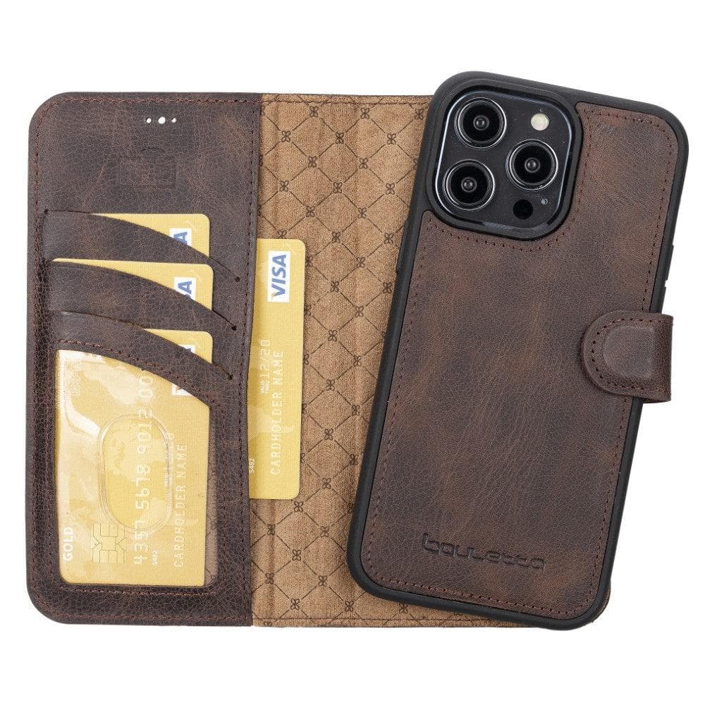 Magic iPhone 14 Pro Max Detachable Genuine Darker Color Leather Wallet Case