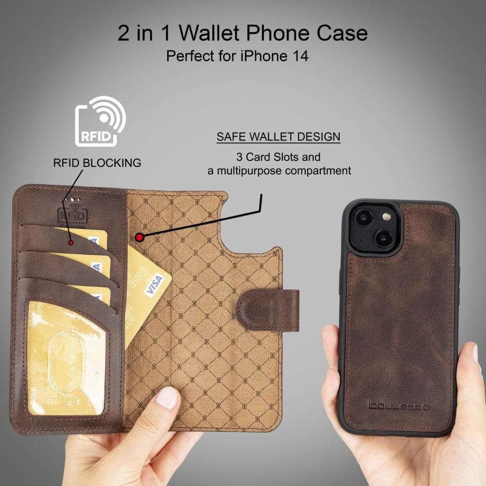 Magic iPhone 14 Pro Max Detachable Genuine Darker Color Leather Wallet Case