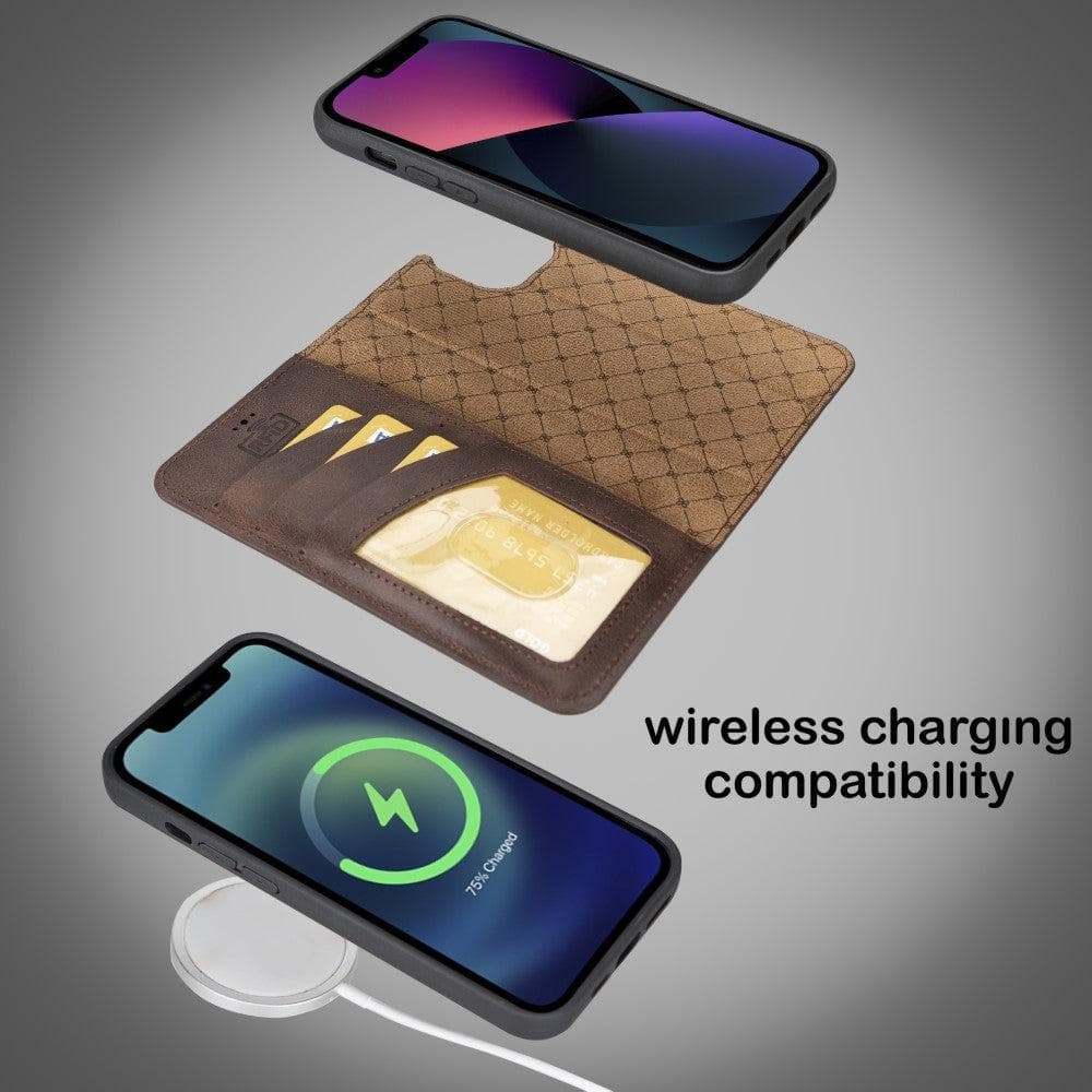 Magic iPhone 14 Pro Max Detachable Genuine Darker Color Leather Wallet Case