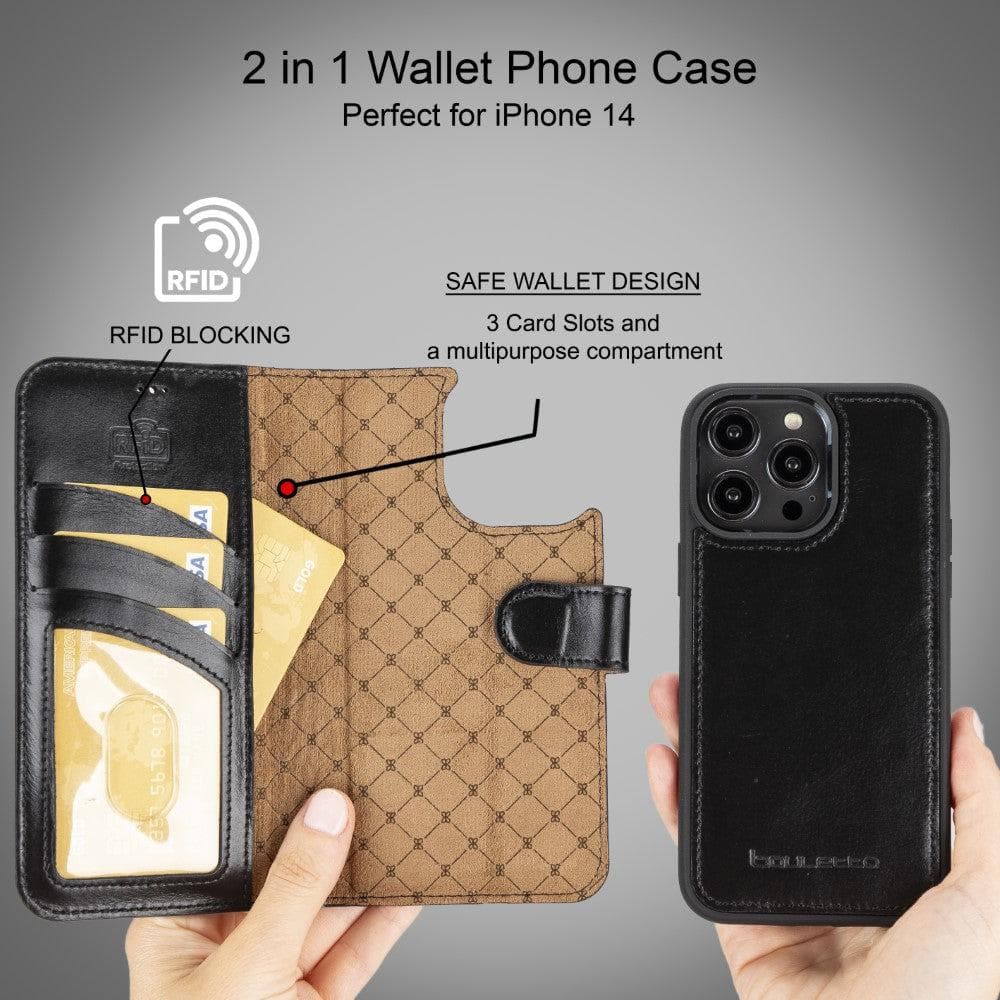 Magic iPhone 14 Pro Max Detachable Genuine Darker Color Leather Wallet Case
