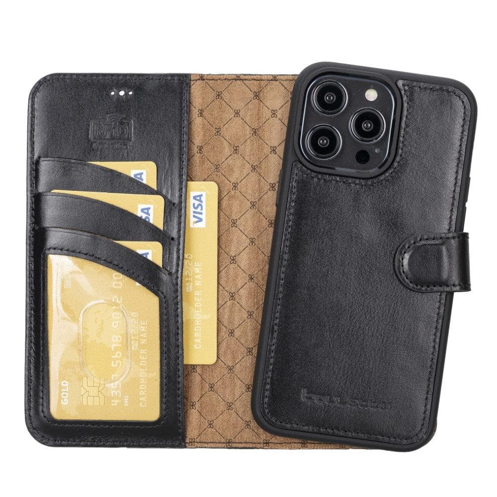 Magic iPhone 14 Pro Max Detachable Genuine Darker Color Leather Wallet Case
