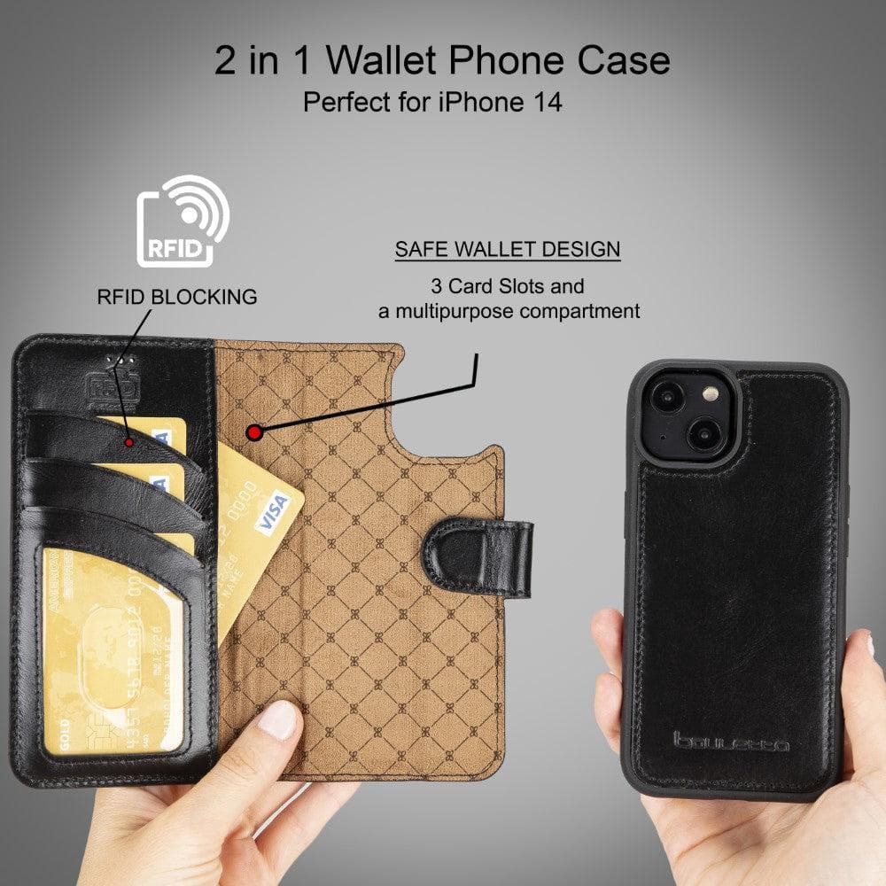 Magic iPhone 14 Pro Max Detachable Genuine Darker Color Leather Wallet Case